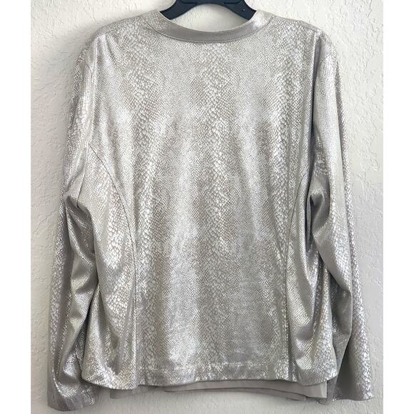 JACKET & MATCHING TANK-CHICO'S-Silver/Gray Snakeskin Like Material-Soft-Size 3/L - Picture 2 of 16